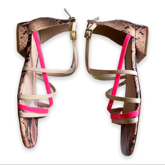 Louise Et Cie Sandals Eleri Snake Leather Patent Stap Square Toe Block Heels - Picture 7 of 10